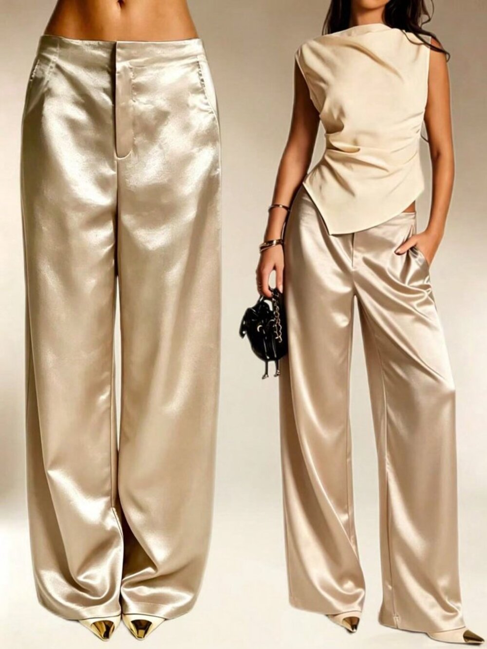 Champagne Elegant Women's Regular Fit Md Waist Zipper Fly Long Pants